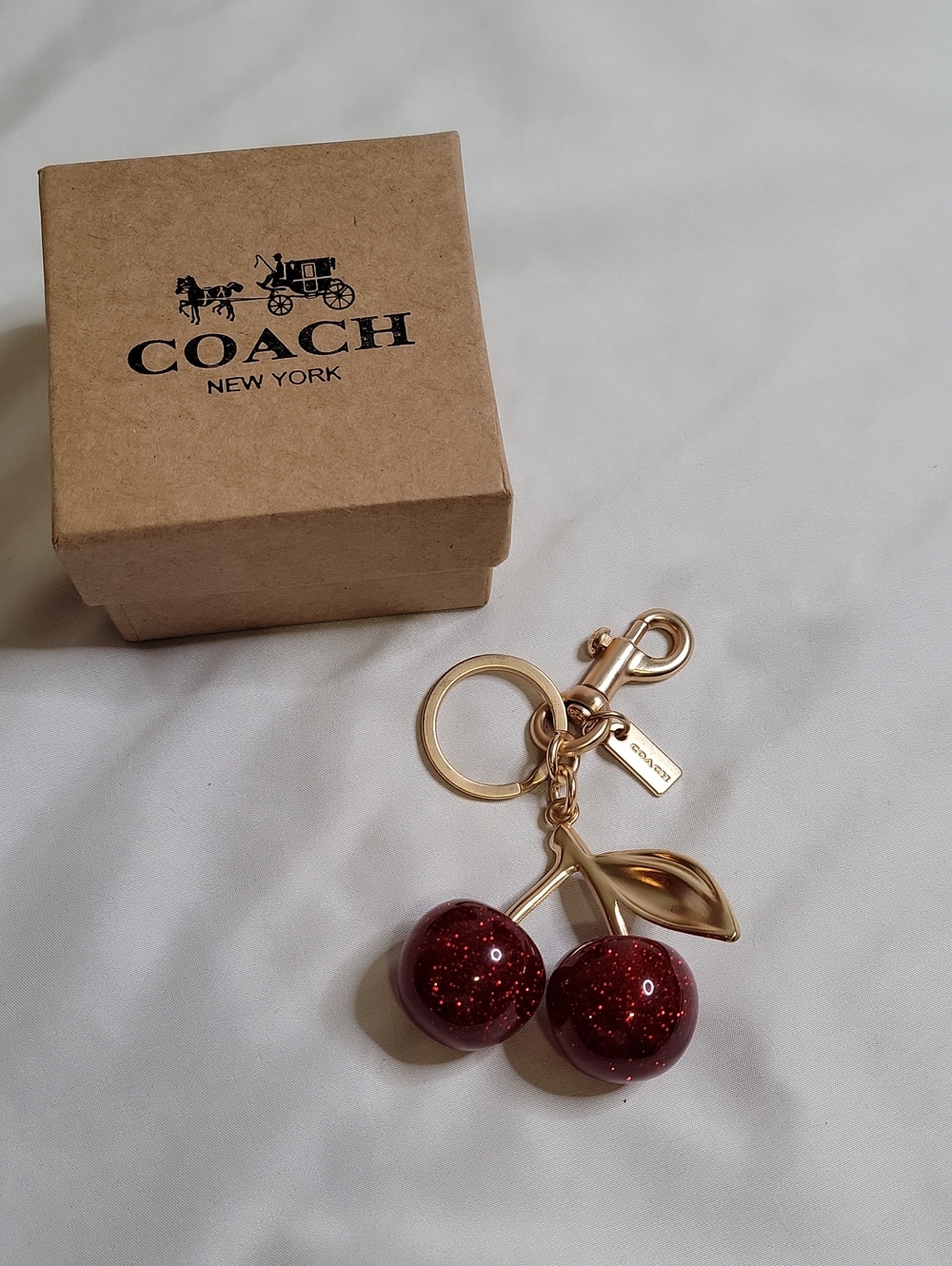 Coach Gold-Tone Cherry Bag Charm with Glitter Red Cherries